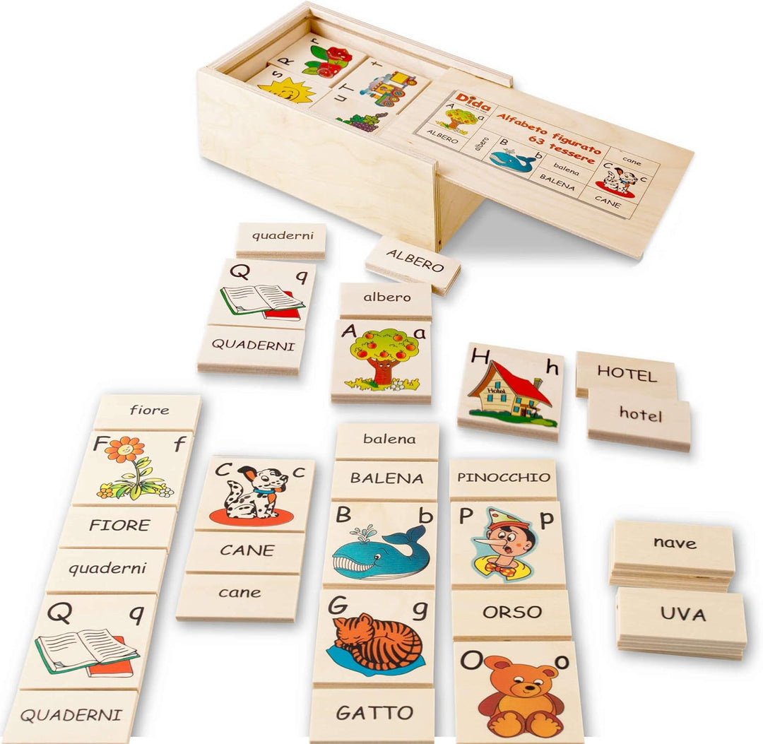 Dida - Das Alphabet Für Kinder Aus 63 Holzteilen. Bilder, Buchstaben Und Wörter Der Italienischen Sp
