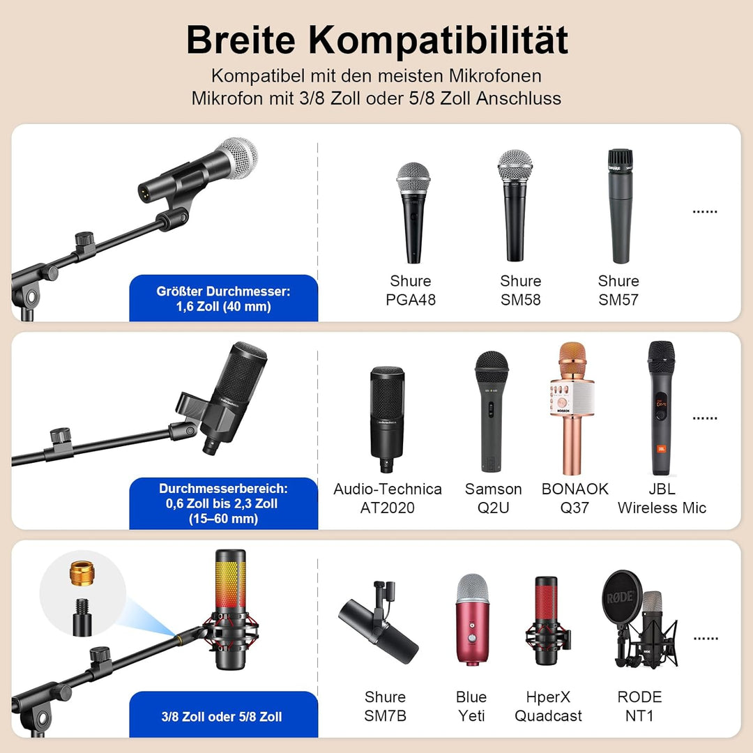 Mikrofonständer,Stativ-Boom-Arm Bodenmikrofonständer mit Höhenverstellbarer heavy - duty ausfhrung f