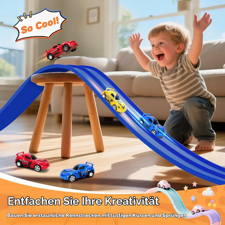 Autorennbahn 5M Inklusive 2 Autos: KETIEE Flexible Rennstrecke Auto Rennbahn Spielzeug Autobahn Kind