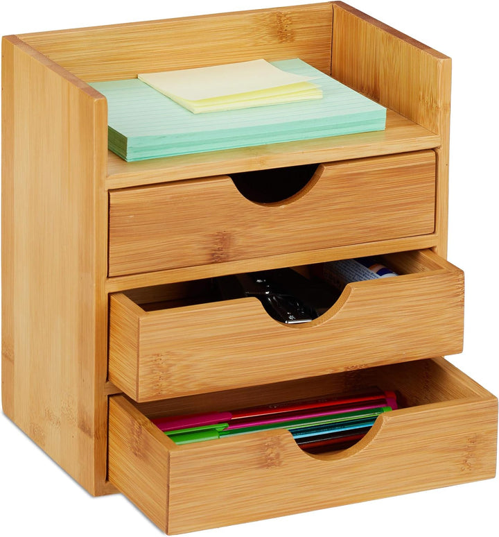 Relaxdays Schreibtisch Organizer, 3 Schubladen, HBT 26x30x31 cm, natur & Natur Schreibtisch Organize