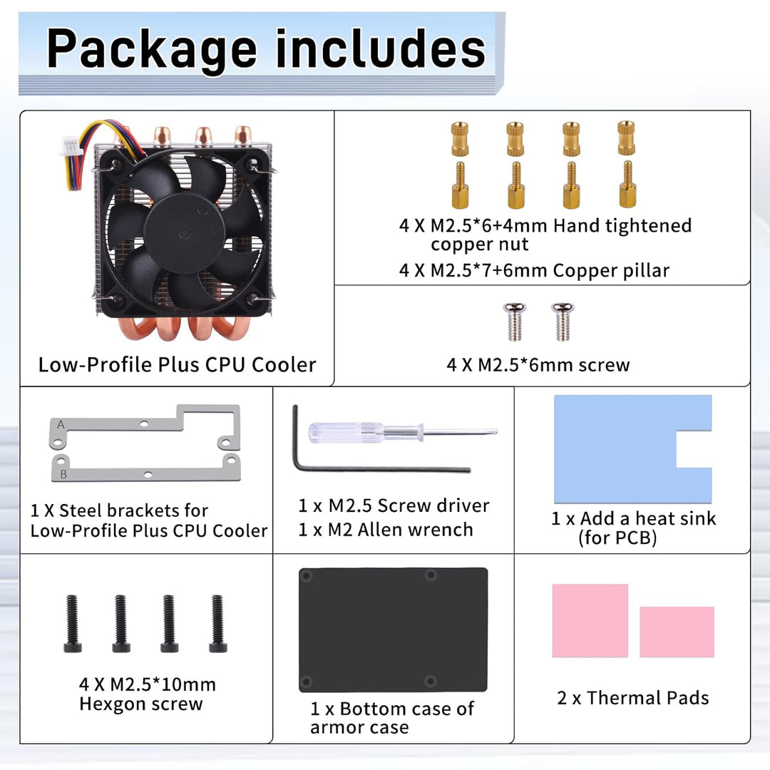 GeeekPi Low-Profile Plus CPU Kühler für Raspberry Pi 5, Pi 5 Aluminium Active Cooler mit Kühllüfter