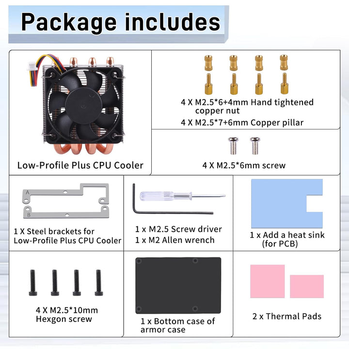 GeeekPi Low-Profile Plus CPU Kühler für Raspberry Pi 5, Pi 5 Aluminium Active Cooler mit Kühllüfter