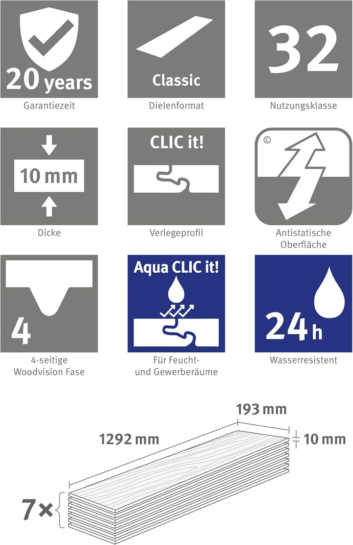 EGGER NatureSense Aqua Laminat EL1028 Avery Eiche grau 1292x193x10mm (1,746m²) 1,746m² | Boden, 1,74