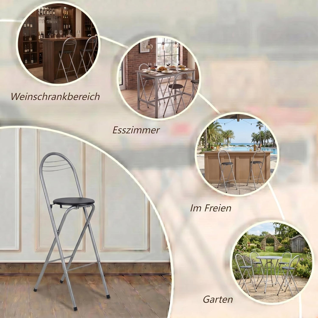 1 Stück Barhocker Klappbar mit Lehne, Klapphocker Faltbar Barstühle Bar Hocker Klappbar Holz Stuhl K