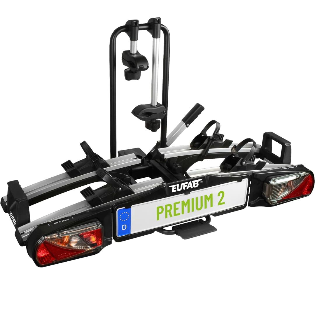 EUFAB 11521 Fahrradträger PREMIUM 2, E-Bike geeignet, komplett vormontiert, Diebstahlschutz, für 2 F