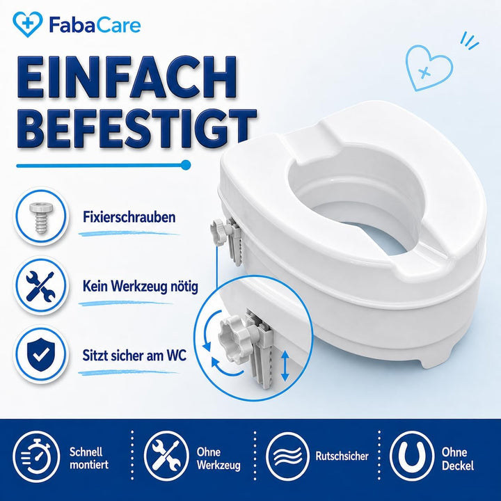 FabaCare Toilettensitzerhöhung Smart, Toilettenaufsatz, WC-Sitz bis 250 kg belastbar, 10 cm ohne Dec