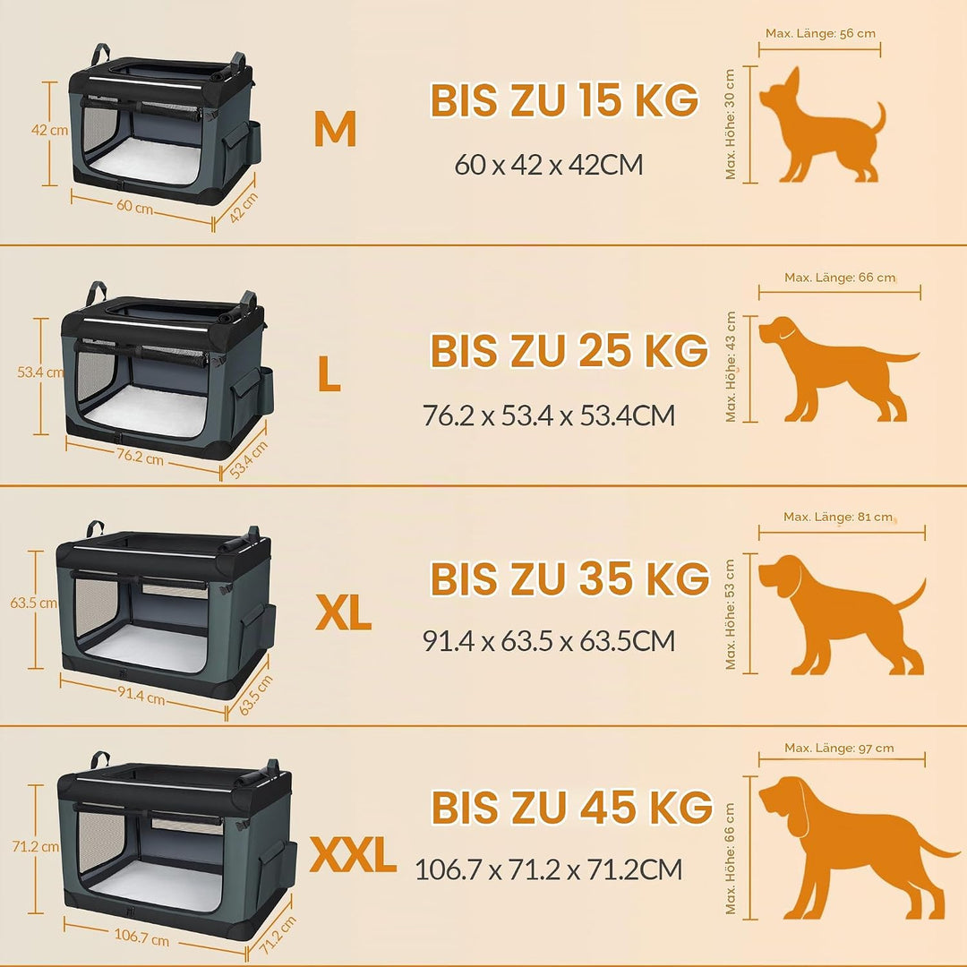 Hundebox Faltbar, 3-Türiger Transportbox Hund, Tragbare Hundetasche mit Reflektierenden Streifen und