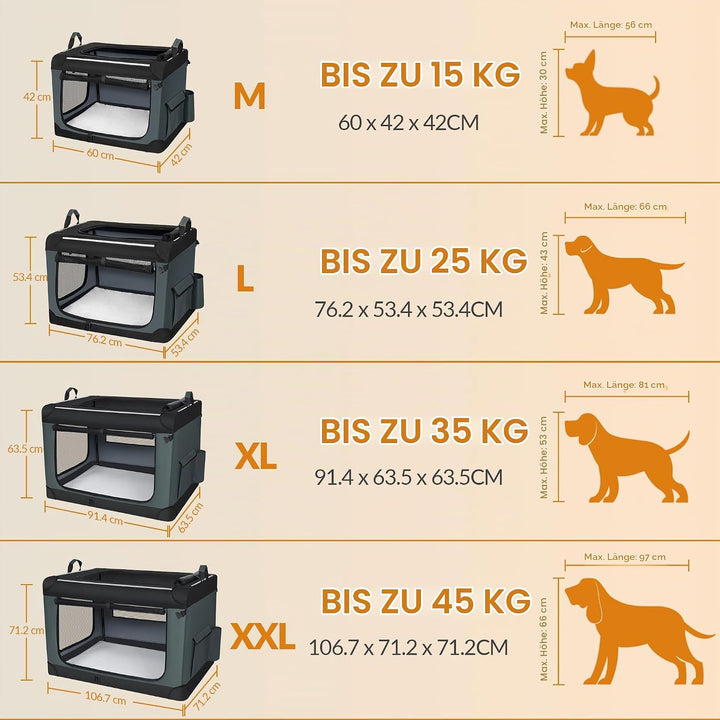 Hundebox Faltbar, 3-Türiger Transportbox Hund, Tragbare Hundetasche mit Reflektierenden Streifen und