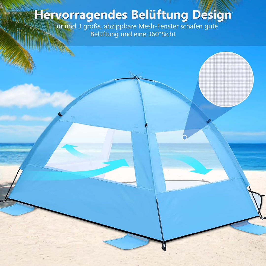 Strandmuschel Tragbarer Strandzelt Sonnenschutz Windschutz Zelt mit UV-Schutz 50+ Camping Zelt für S