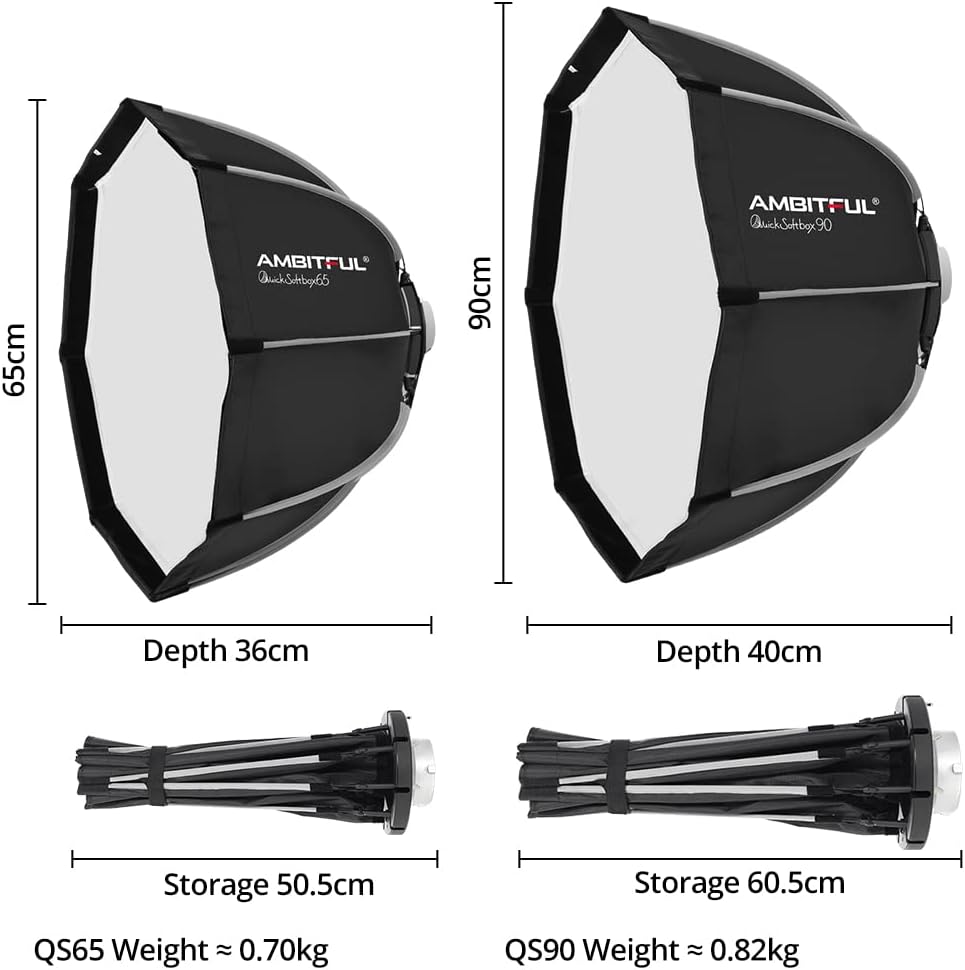 AMBITFUL 90cm/35.4inch Bowens Mount Octagon Umbrella Softbox Quick Installation Softbox + Honeycomb
