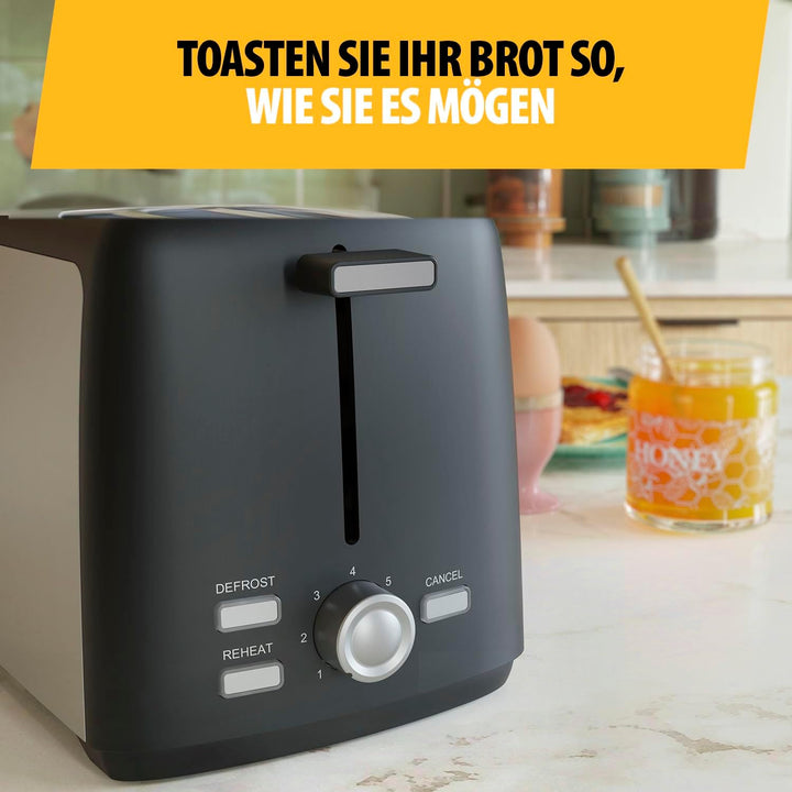 Tristar Edelstahlstahl-Toaster, 2 Scheiben Kapazität, 800W, 7 Bräunungsstufen, Auftauen- und Aufwärm