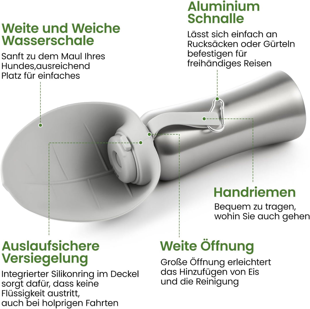 Youyijia 800ml Hunde Trinkflasche Edelstahl – Auslaufsichere Pet Water Bottle mit Faltbarem Napf, BP