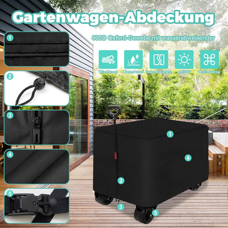 AXPQHL Gartenwagen-Abdeckung, Faltbare Wagenwagen-Abdeckung,600D Oxford-Tuch wasserdicht und UV-best