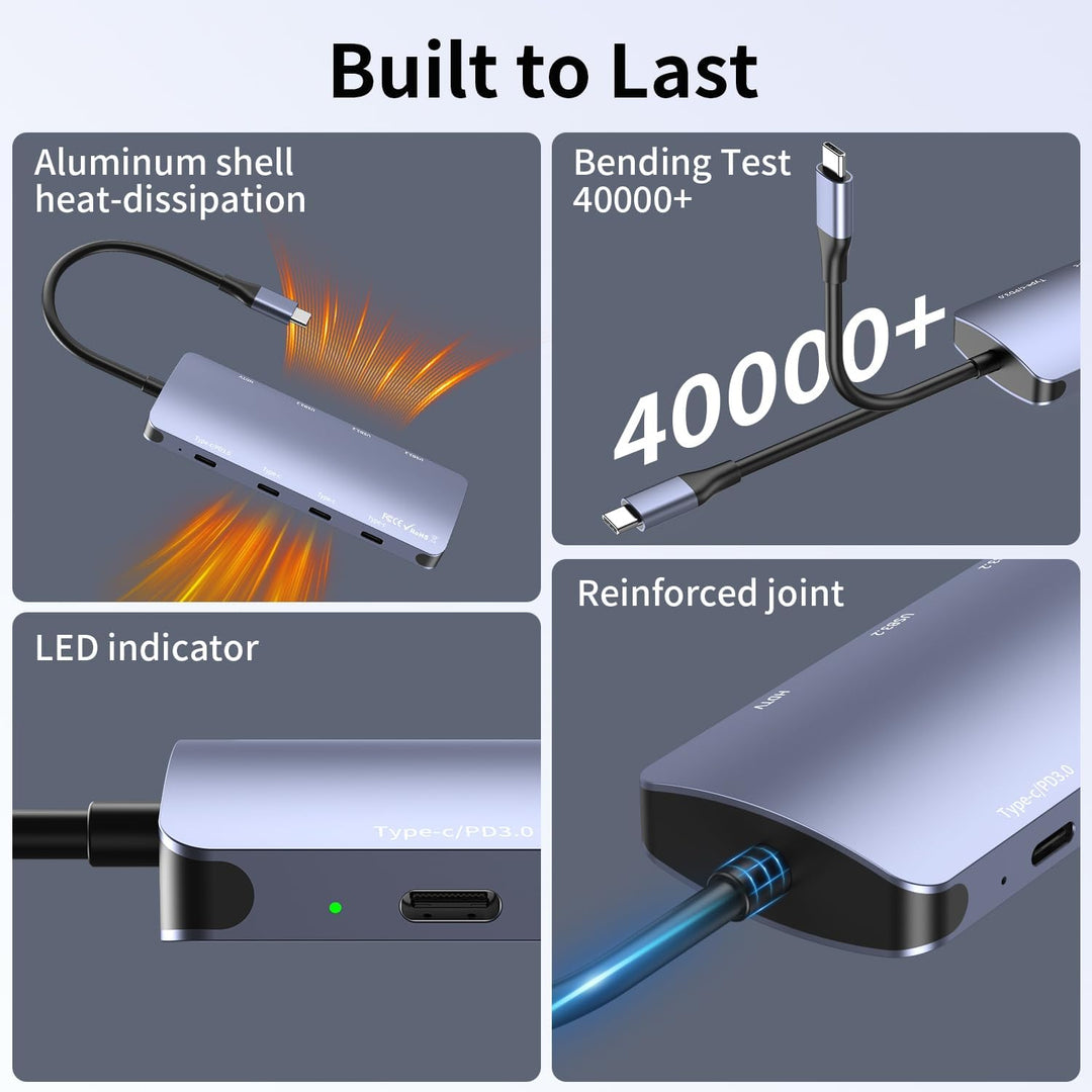 8-in-1 USB-C Hub mit HDMI 4K@60H, 4 USB-C+3 USB-A 3.2 10 Gbit/s,100W PD