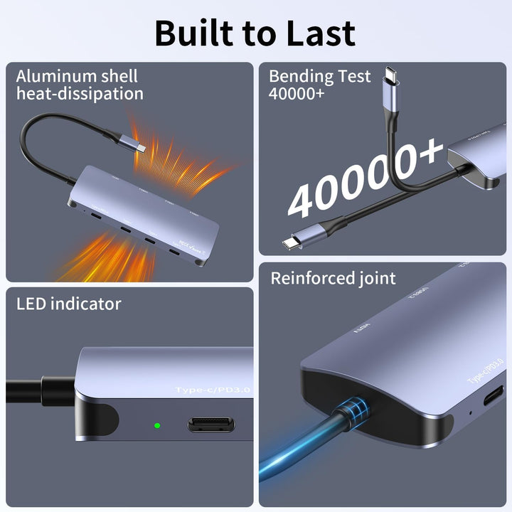 8-in-1 USB-C Hub mit HDMI 4K@60H, 4 USB-C+3 USB-A 3.2 10 Gbit/s,100W PD