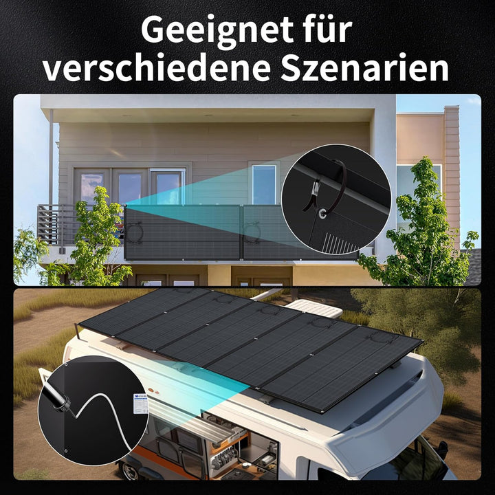 ECO-WORTHY 400W Solarpanel Flexiblel 2x200W Solarpanel 24V ETFE 18BB Solarmodul 25% hohe Umwandlung