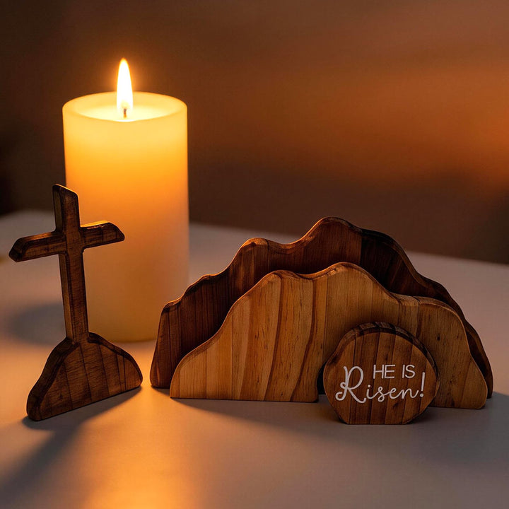 Osterszene Holz Osterkrippe Ostern Auferstehungsszene Auferstehung Holzdekoration Kreuz Auferstehung