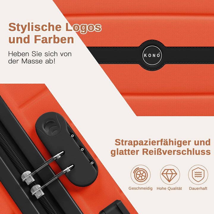 KONO Koffer Reisekoffer Trolley Handgepäck Koffer 55x40x20cm von ABS+PC Hartschalenkoffer mit Zwilli