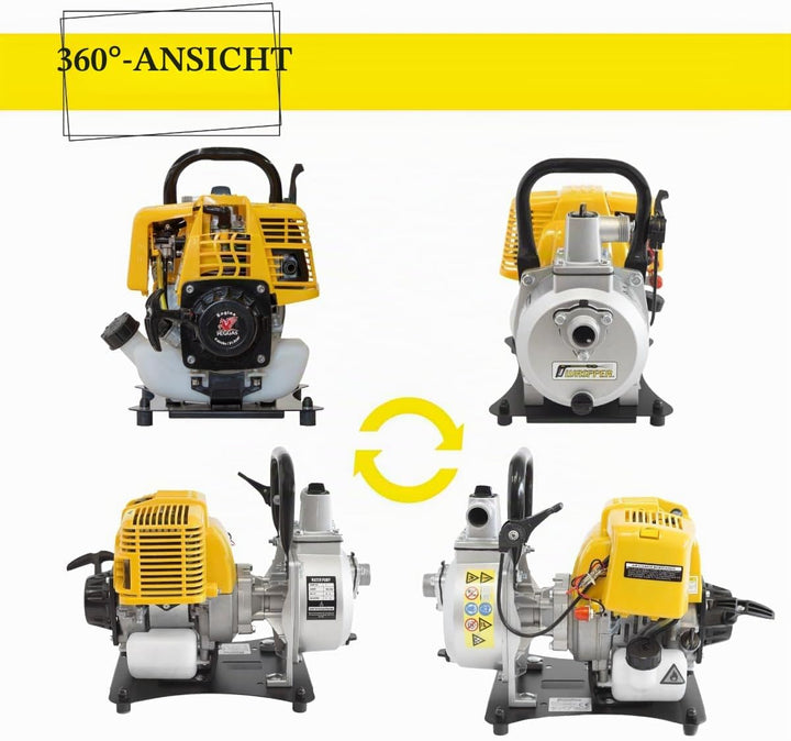 ✦ WASPPER PC107 ✦ Hochleistungs- &amp; Tragbare Benzin Wasserpumpe mit 7500 l/h Förderleistung ✦ 35m Was