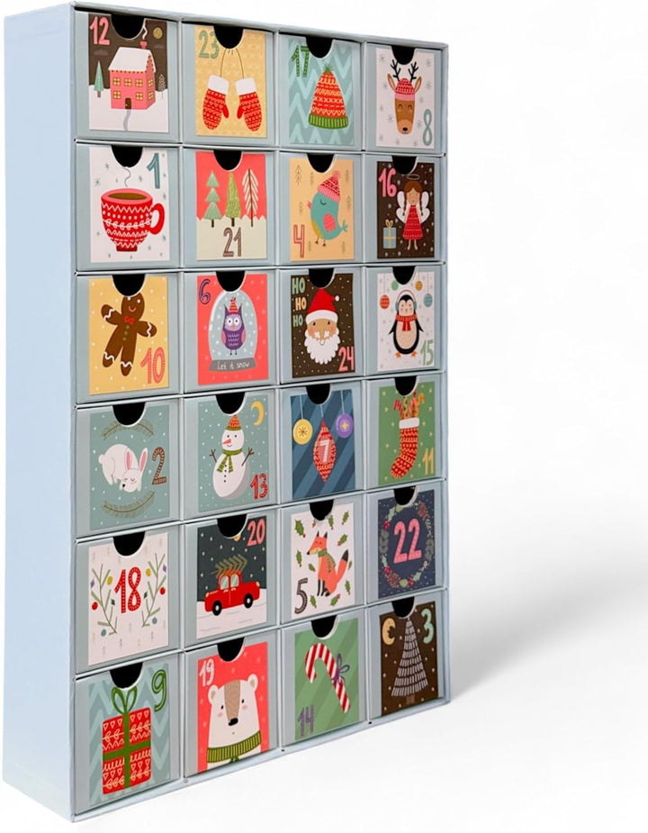 Adventskalender zum selbst Befüllen mit 24 Schubladen-Boxen, DIY-Weihnachtskalender Bastelset (Zahle
