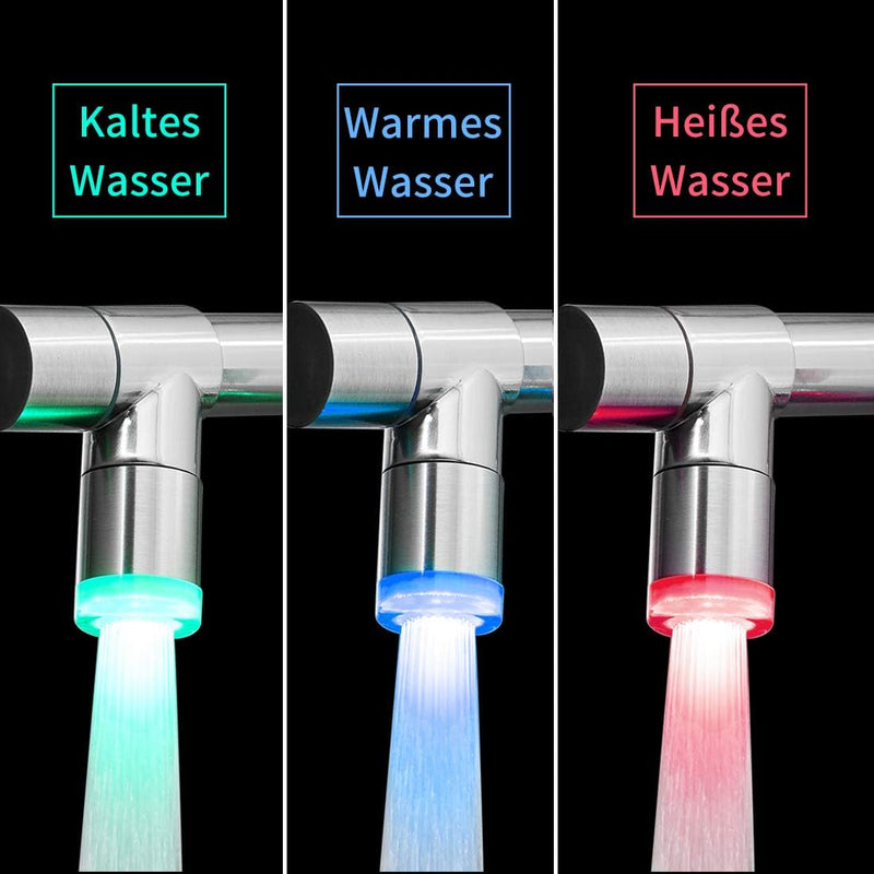 TIMACO LED Wasserhahn Küche Chrome Küchenarmatur mit Spiralfeder, 360°Schwenkbare Spültischarmaturen