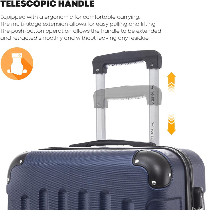 Koffer Suitcase M Dunkelblau, Trolley Reisekoffer, Rollkoffer Handgepäck, Kabinenkoffer mit 4 Rollen