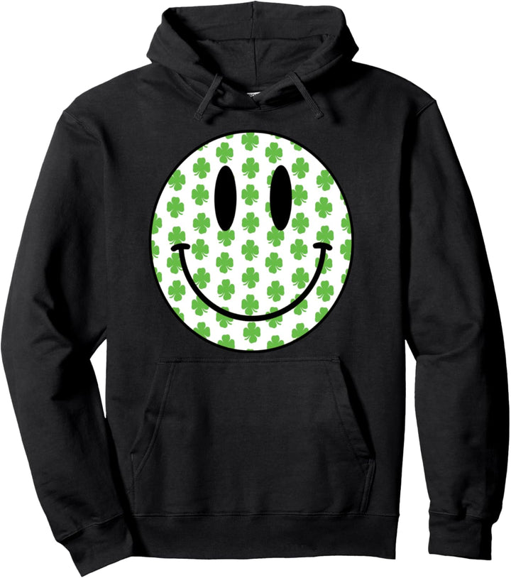 St. Patrick's Day Happy Cute Smiley Shamrock Vierblatt Pullover Hoodie