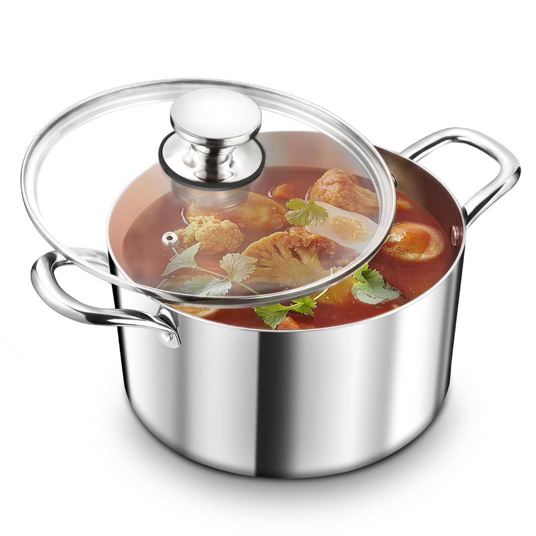 TEAMFAR Kochtopf Gross 26cm, 3-Lagen Edeastahl 6,6L Topf mit Glasdeckel für alle Herdarten, Suppento