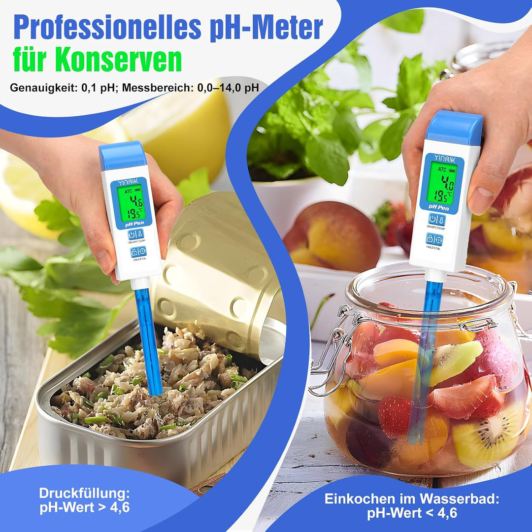 Digitales pH Messgerät Wasser, Pool pH Meter mit 11,7 cm pH Sonde, Labor pH Meter mit ATC Funktion f