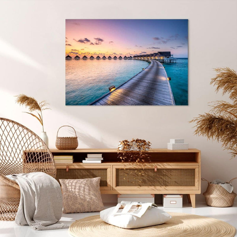 Bilder auf Leinwand 100x70cm Leinwandbild mit Rahmen Malediven Meer Gross Wanddeko Bild Schlafzimmer