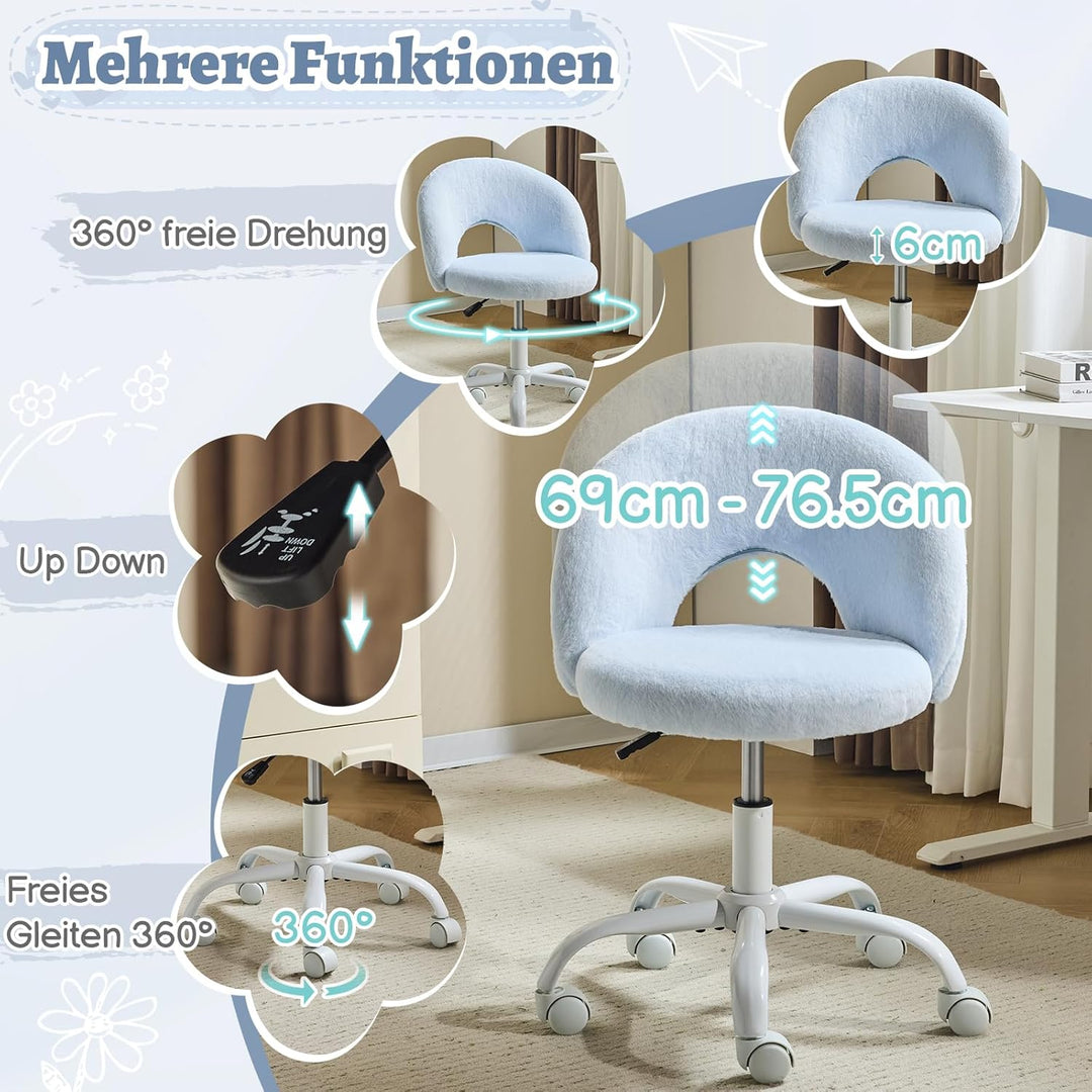 Bonnlo Homeoffice Stuhl, Schreibtischstuhl, Schminktisch Stuhl, Bürostuhl ohne Armlehnen, Drehstuhl
