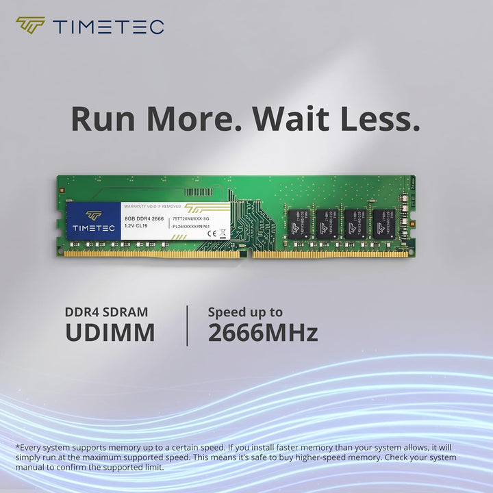 Timetec 8 GB DDR4 2666 MHz PC4-21300 Nicht-ECC ungepuffert 1,2 V CL19 1Rx8 Single Rank 288 Pin UDIMM