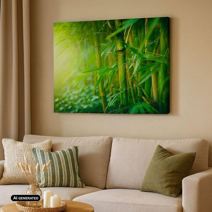 Bilder auf Leinwand 100x70cm Leinwandbild mit Rahmen Bambus Pflanze Gross Wanddeko Bild Schlafzimmer