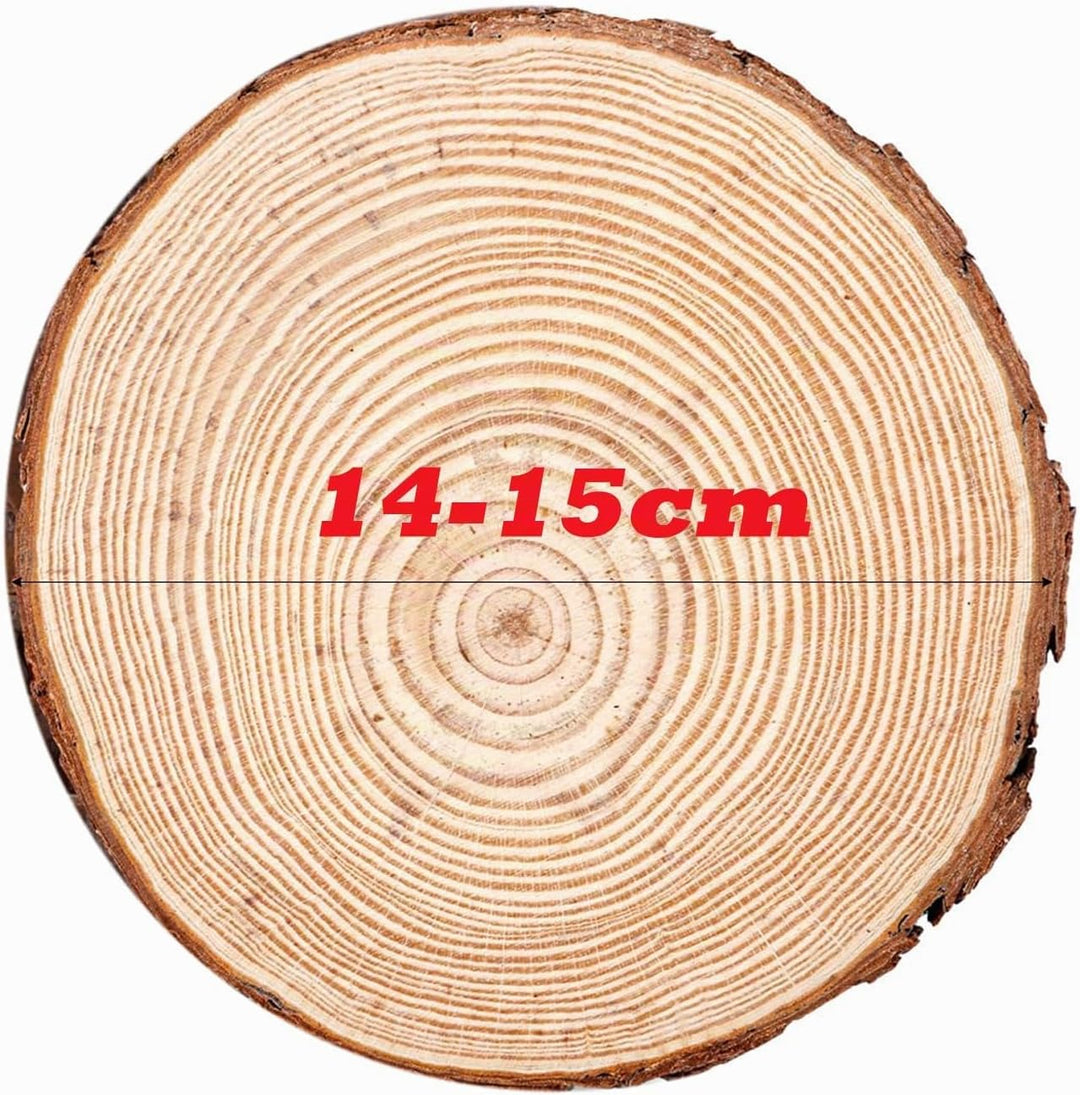 Unlackierte Holzscheiben mit Baumrinde 10 Stück 14-15cm Rund Holzscheiben zum Basteln Malen Graviere