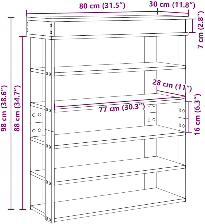 vidaXL Schuhregal Grau Sonoma 80x30x98 cm Holzwerkstoff, Schuhschrank, Schuhaufbewahrung, Schuhe Org