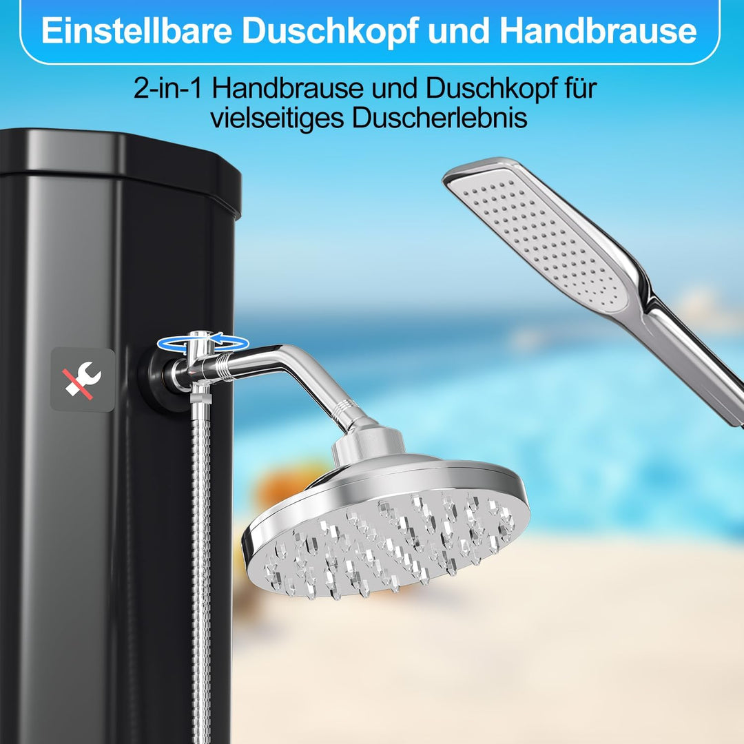SWANEW solardusche 40 Liter Solar Gartendusche Inkl Schutzhaube und handbrause, schwenkbarer Duschko