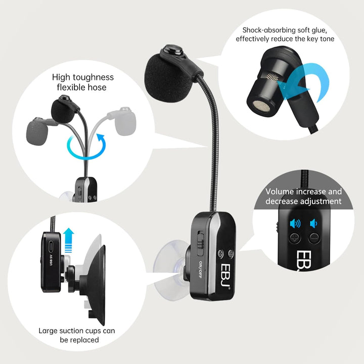 EBJ 2,4 G Instrumenten-Mikrofonempfänger mit abnehmbarem Saugnapf für Gitarre, Violine, Cello, Akkor