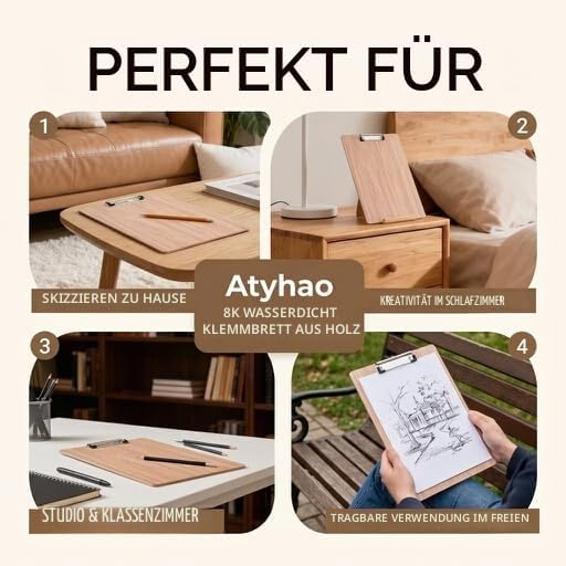 Zeichenbrett, Künstler-Skizzenbrett 8K-Holz Skizzenbrett wasserdicht Reise-Malbrett Studenten Zeiche