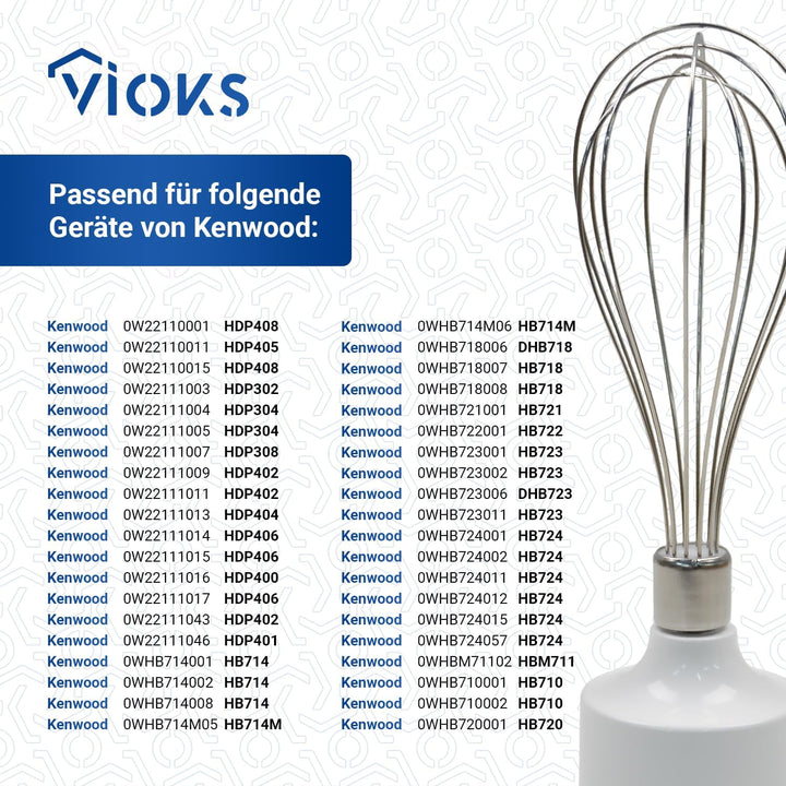 VIOKS Schneebesen Rührbesen Quirl Ersatz für Kenwood KW712963, DeLonghi, Schneebesen mit Getriebe fü