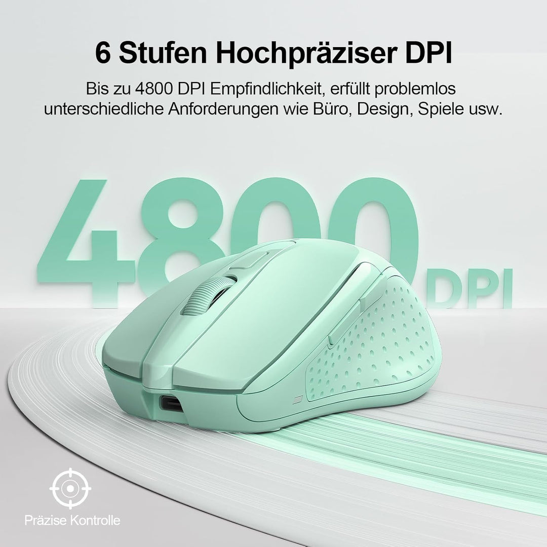 TECKNET Bluetooth Maus, Wiederaufladbare Maus Kabellos(DREI Modi: BT 5.0/3.0 + 2.4G), 4800 DPI, Ergo