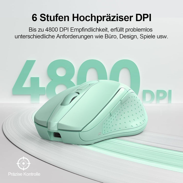 TECKNET Bluetooth Maus, Wiederaufladbare Maus Kabellos(DREI Modi: BT 5.0/3.0 + 2.4G), 4800 DPI, Ergo