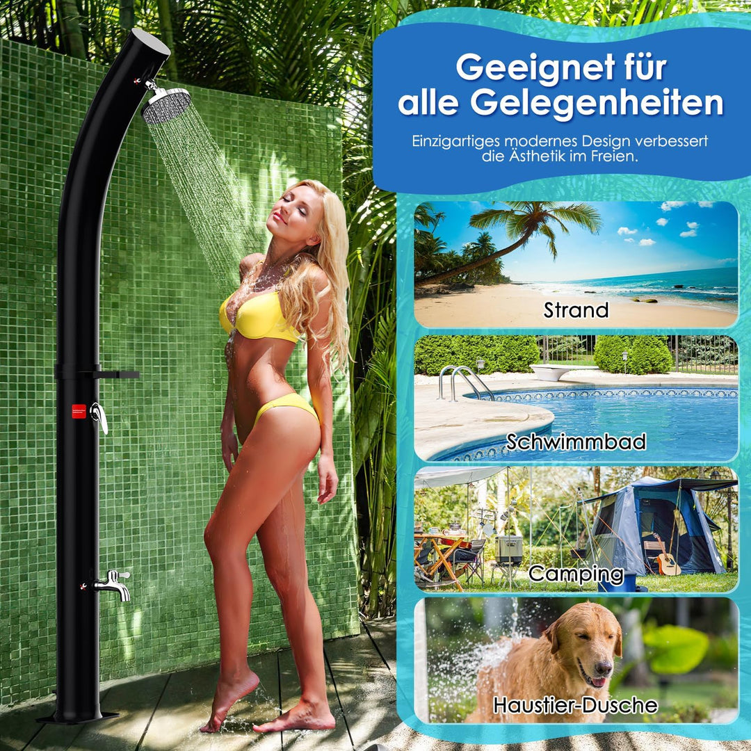Eulenke Solardusche Bogen Gartendusche 20 Liter max. 60°C mit Schutzhaube, Duschkopf 360° und Wasser