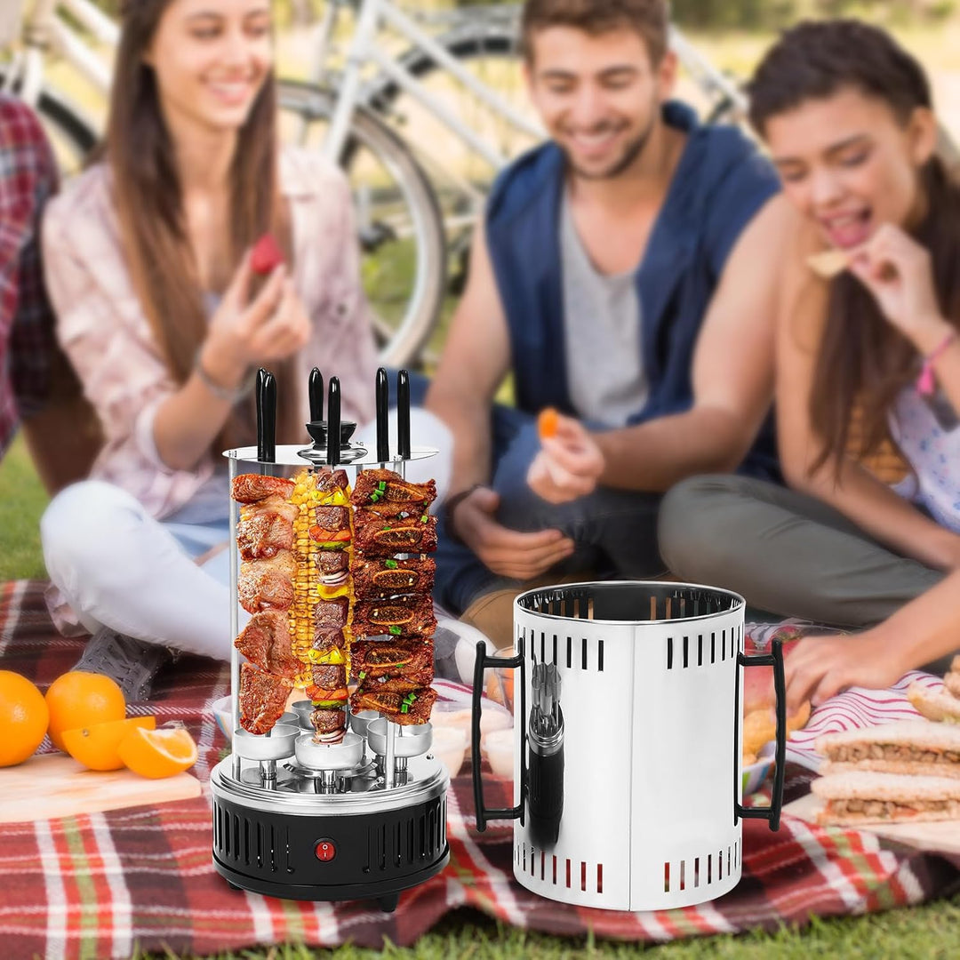 Vertikaler Elektrogrill Edelstahl 1000W Elektrischer Schaschlikgrill mit 5/6 Spiesse Rauchfrei Tisch