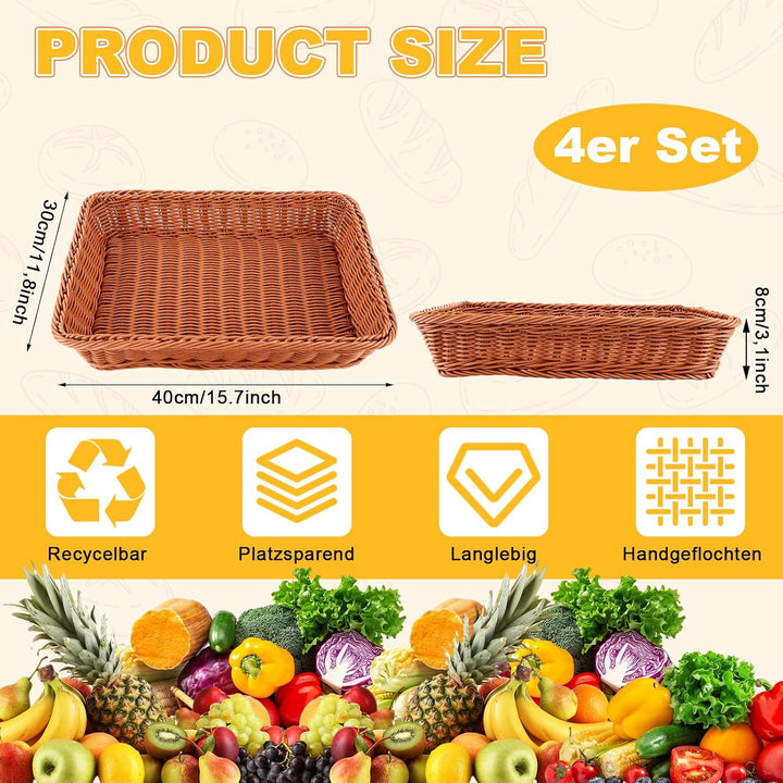 AKOLAFE 4er Set Brötchenkorb Geflochten Brotkorb Stapelbarer Brotkörbchen Modern Brotkörbe Hochwerti
