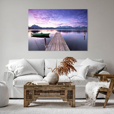 Bilder auf Leinwand 100x70cm Leinwandbild mit Rahmen See Berge Wasser Gross Wanddeko Bild Schlafzimm