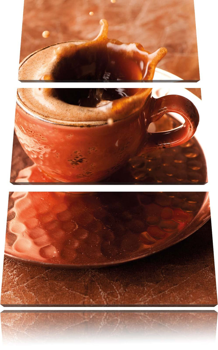Pixxprint Kaffee spritzt aus Tasse als Leinwandbild/Grösse: 3 Teilig (120x80) cm/Wandbild/Kunstdruck