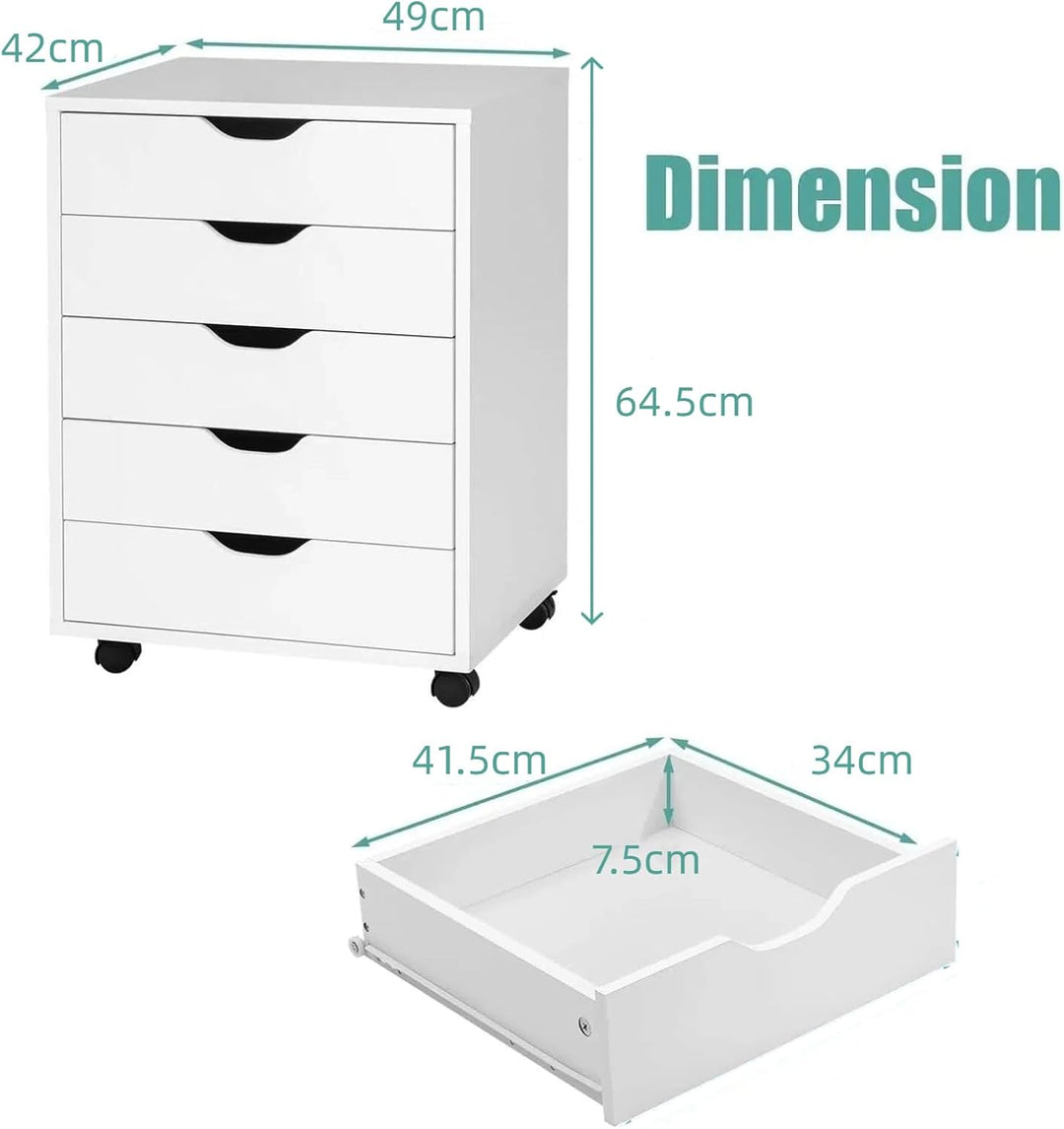 KOMFOTTEU Rollcontainer mit Schubladen, mobiler Aktenschrank Schubladenschrank mit Räder, Bürowagen