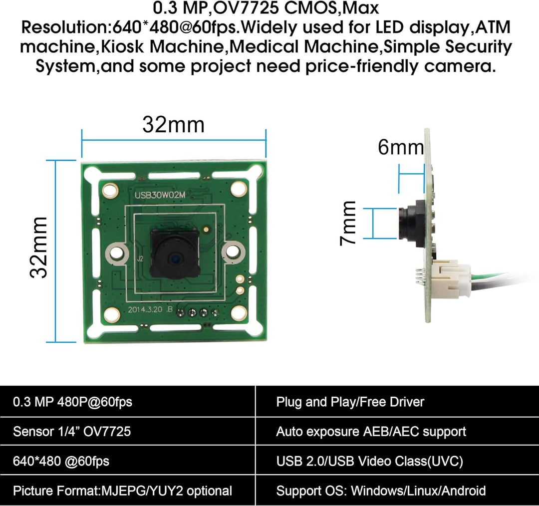 G 60fps USB Kameramodul 0.3mp Webcam modul Weitwinkel VGA Webkamera,480P USB mit Kamera,Super Min iE