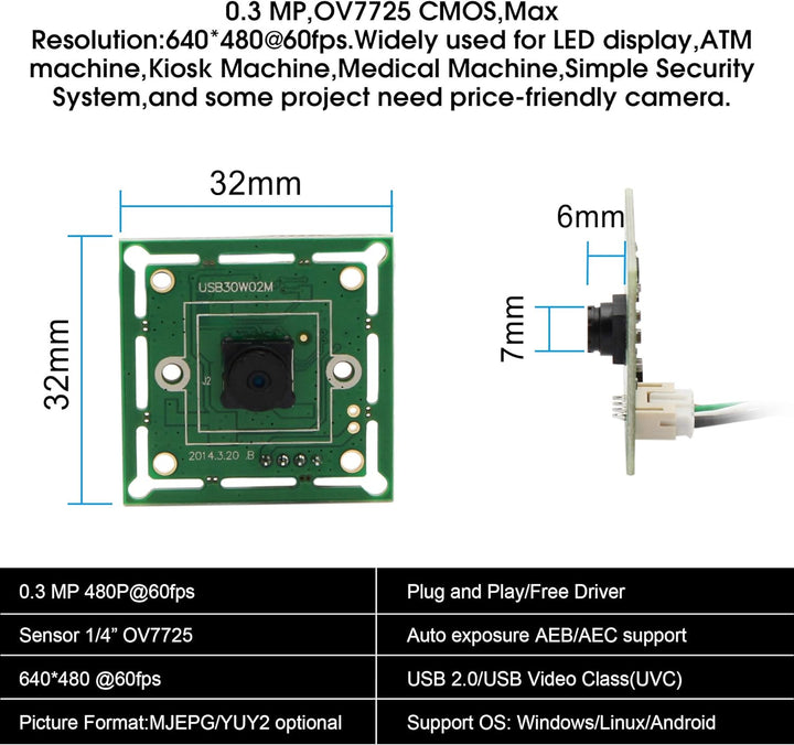 G 60fps USB Kameramodul 0.3mp Webcam modul Weitwinkel VGA Webkamera,480P USB mit Kamera,Super Min iE