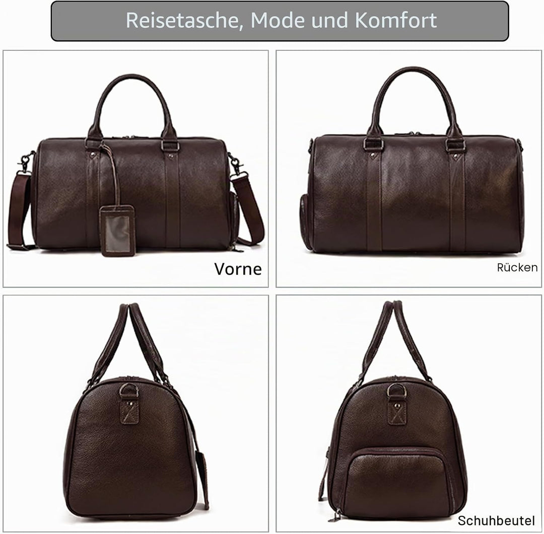 Leder Reisetasche grosse Kapazität Duffel Gepäcktasche mit Schuhfach, Männer Frauen Umhängetasche fü